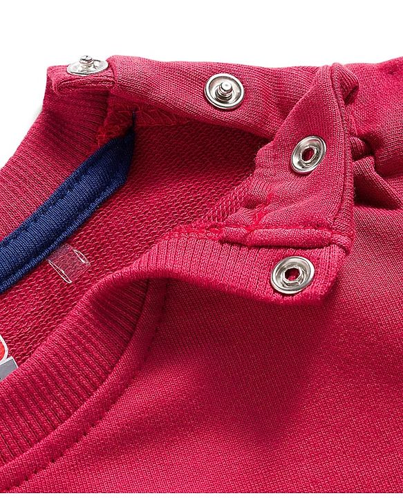 Babyhug Single Jersey Knit Full Sleeves Text Printed T-Shirt & Lounge Pant with Kangaroo Pockets - Red & Blue