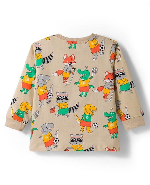 Babyhug Single Jersey Knit Full Sleeves Dino Printed T-Shirt & Lounge Pant Set - Orange