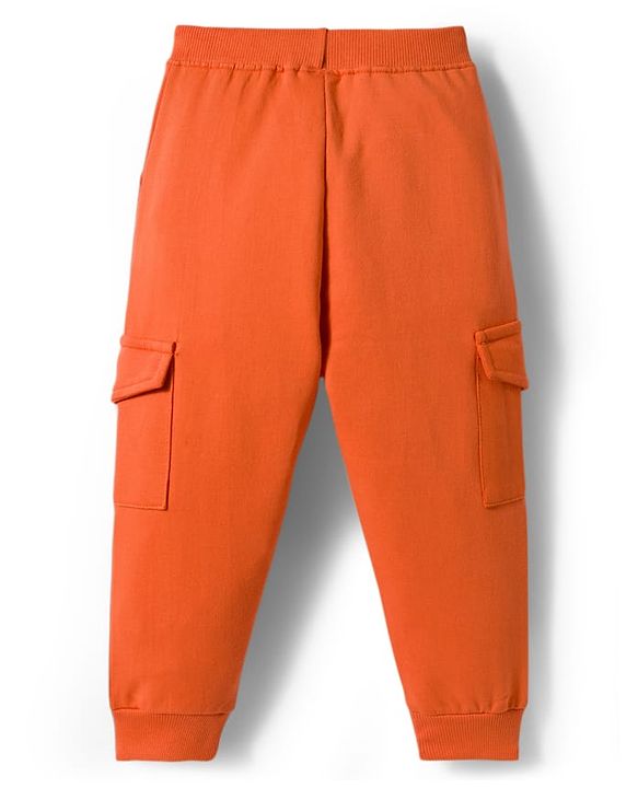 Babyhug Single Jersey Knit Full Sleeves Dino Printed T-Shirt & Lounge Pant Set - Orange