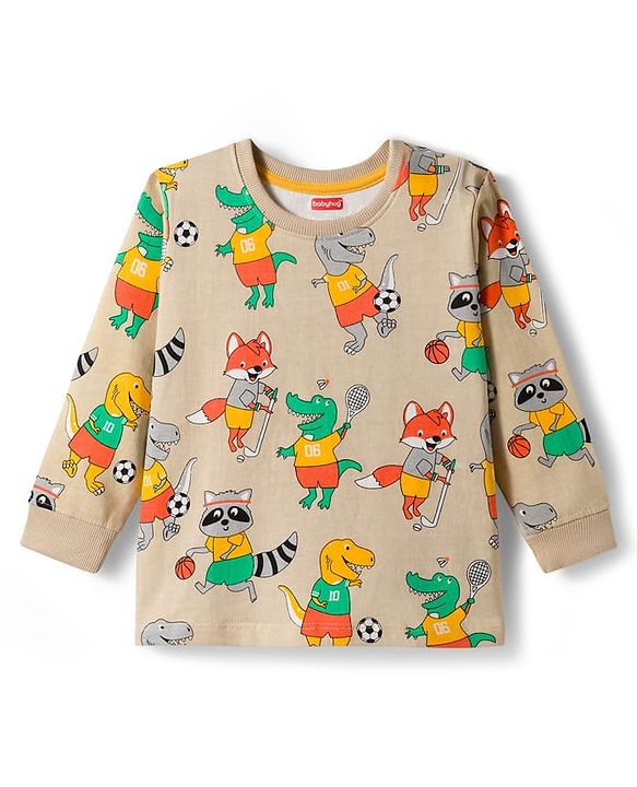 Babyhug Single Jersey Knit Full Sleeves Dino Printed T-Shirt & Lounge Pant Set - Orange