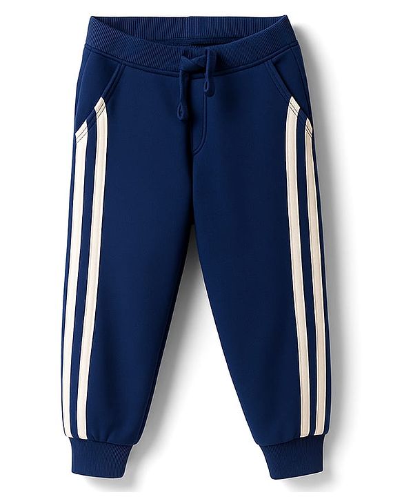 Babyhug Terry Knit Full Sleeves T-Shirt & Lounge Pant Set with Animal Graphic & Tape Detailing - Navy Blue