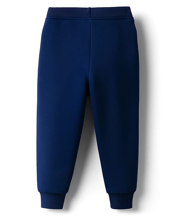 Babyhug Terry Knit Full Sleeves T-Shirt & Lounge Pant Set with Animal Graphic & Tape Detailing - Navy Blue