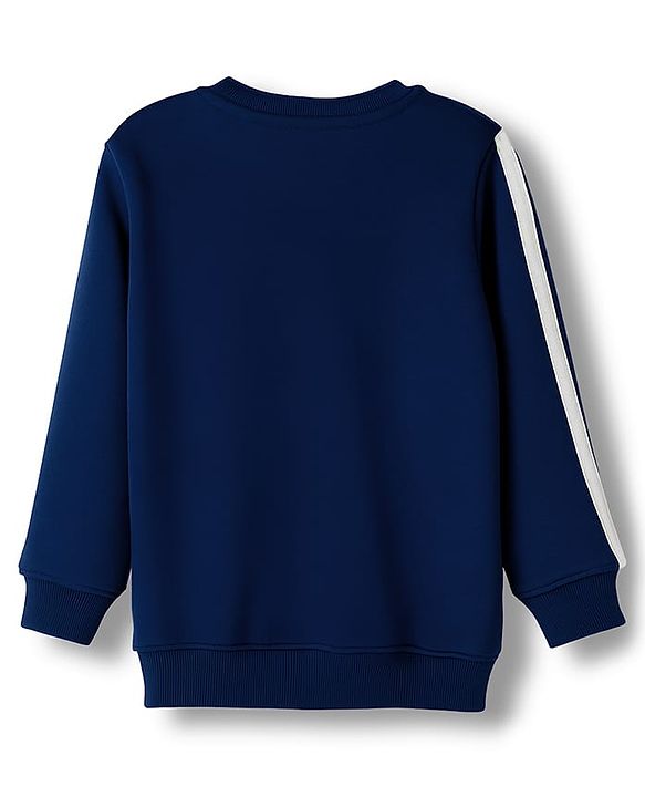 Babyhug Terry Knit Full Sleeves T-Shirt & Lounge Pant Set with Animal Graphic & Tape Detailing - Navy Blue