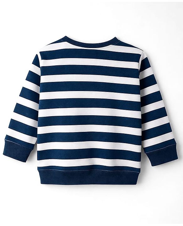 Babyhug Single Jersey Knit Full Sleeves Striped T-Shirt & Lounge Pant Set With Tiger Applique - Navy Blue & Yellow