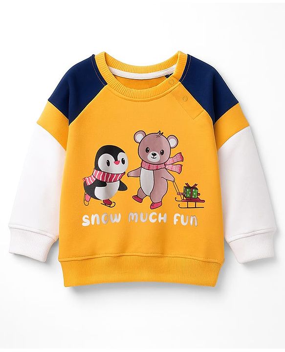 Babyhug Single Jersey Knit Full Raglan Sleeves T-Shirt & Lounge Pant Set With Animal Print - Yellow & Navy Blue