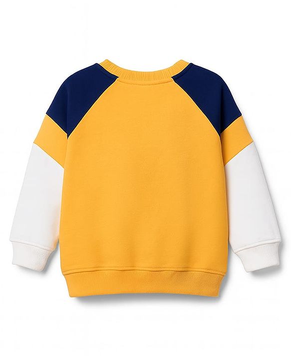 Babyhug Single Jersey Knit Full Raglan Sleeves T-Shirt & Lounge Pant Set With Animal Print - Yellow & Navy Blue