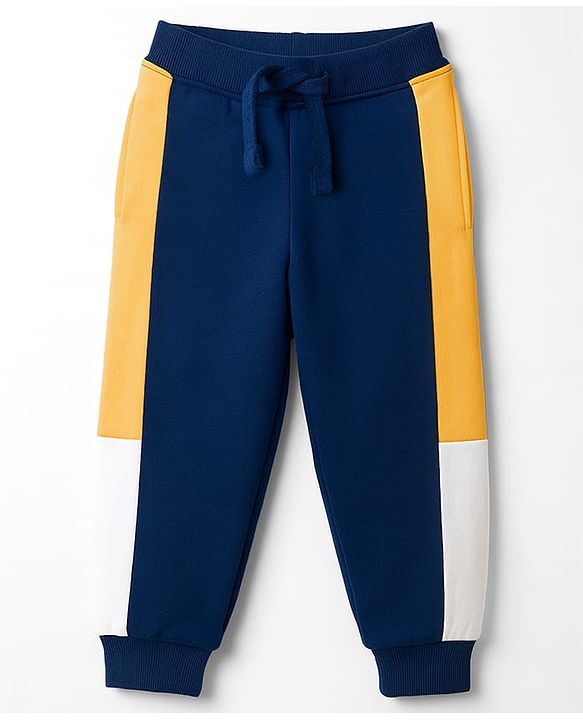 Babyhug Single Jersey Knit Full Raglan Sleeves T-Shirt & Lounge Pant Set With Animal Print - Yellow & Navy Blue