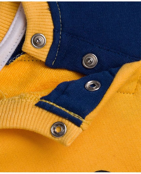 Babyhug Single Jersey Knit Full Raglan Sleeves T-Shirt & Lounge Pant Set With Animal Print - Yellow & Navy Blue