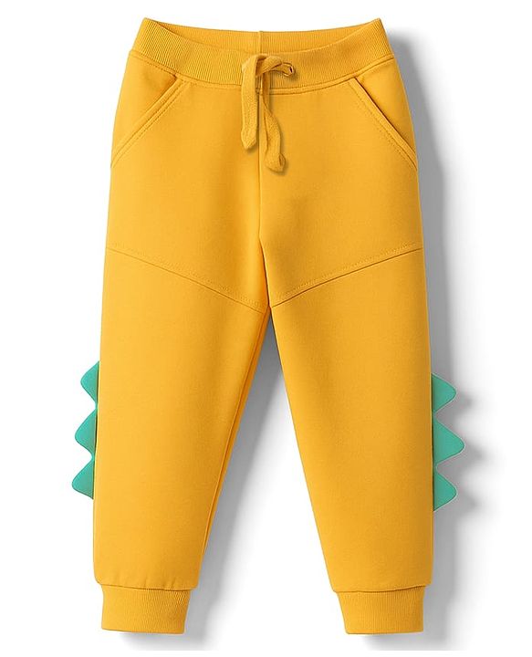 Babyhug Single Jersey Knit Full Sleeves T-Shirt & Lounge Pant Set with Animal Graphic - Yellow & Navy Blue