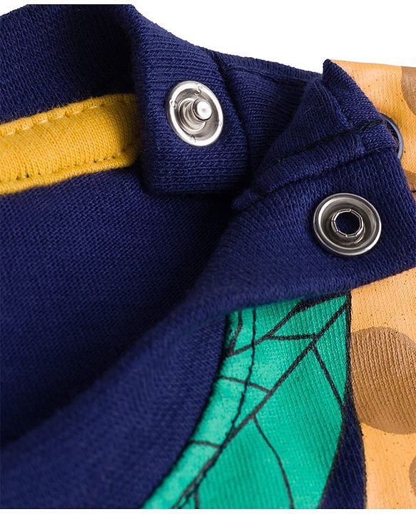 Babyhug Single Jersey Knit Full Sleeves T-Shirt & Lounge Pant Set with Animal Graphic - Yellow & Navy Blue