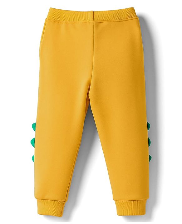 Babyhug Single Jersey Knit Full Sleeves T-Shirt & Lounge Pant Set with Animal Graphic - Yellow & Navy Blue