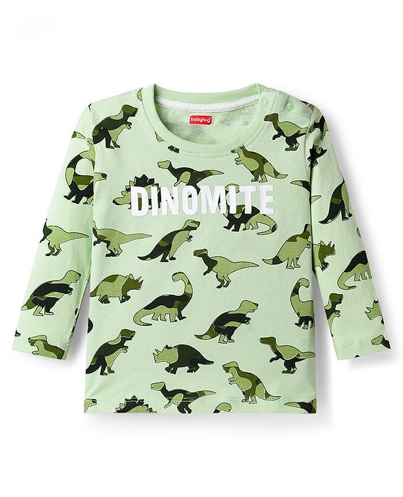 Babyhug Terry Knit Full Sleeves Dino Printed T-Shirt & Lounge Pant Set - Green