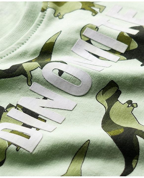 Babyhug Terry Knit Full Sleeves Dino Printed T-Shirt & Lounge Pant Set - Green