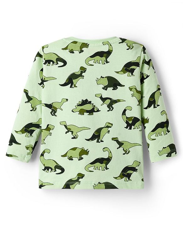 Babyhug Terry Knit Full Sleeves Dino Printed T-Shirt & Lounge Pant Set - Green