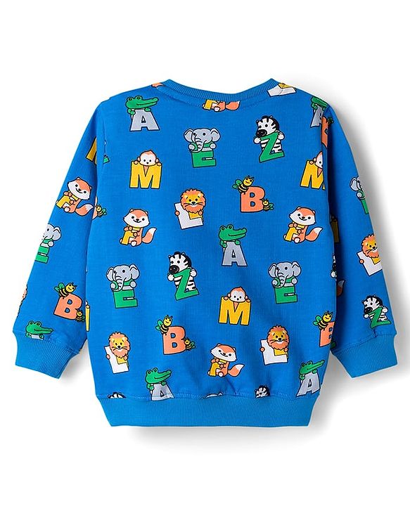 Babyhug Terry Knit Full Sleeves Alphabet Printed T-Shirt & Lounge Pant Set - Yellow & Blue