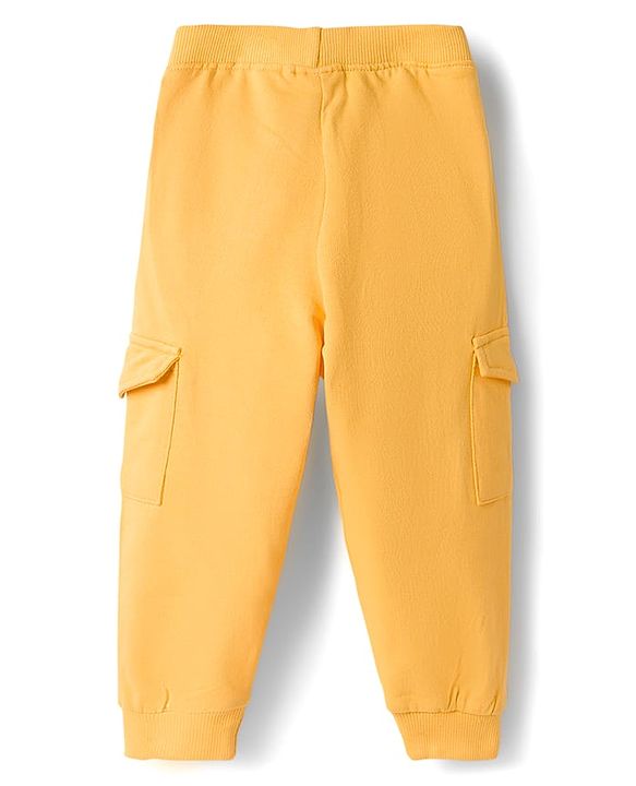 Babyhug Terry Knit Full Sleeves Alphabet Printed T-Shirt & Lounge Pant Set - Yellow & Blue