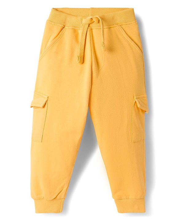 Babyhug Terry Knit Full Sleeves Alphabet Printed T-Shirt & Lounge Pant Set - Yellow & Blue