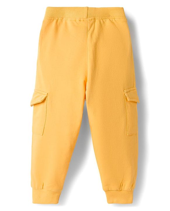 Babyhug Terry Knit Full Sleeves Alphabet Printed T-Shirt & Lounge Pant Set - Yellow & Blue