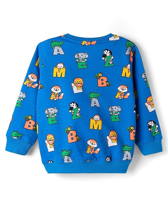 Babyhug Terry Knit Full Sleeves Alphabet Printed T-Shirt & Lounge Pant Set - Yellow & Blue
