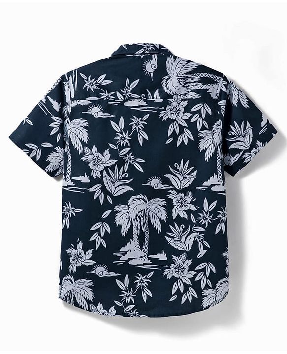 Pine Kids Woven Half Sleeves Shirt With Tree Print - Multicolor