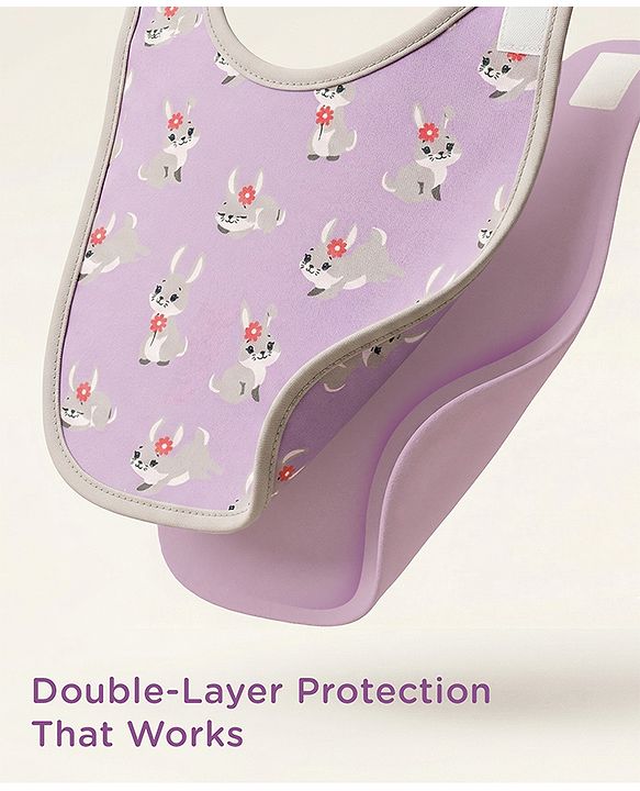 Babyhug 100% Interlock Cotton Velcro Closure Bibs Pack of 3 Rabbit, Rainbow & Floral Print Soft & Skin Friendly High Absorbent Material| Machine washable Newborn & Infant Feeding Essential.