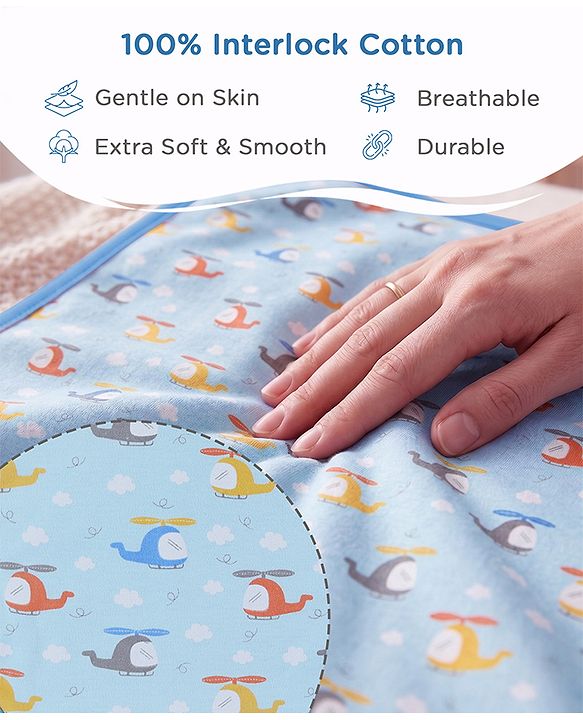 Babyhug Cotton Snap Buttons Closure Bear Print Pack of 2 - Blue & White