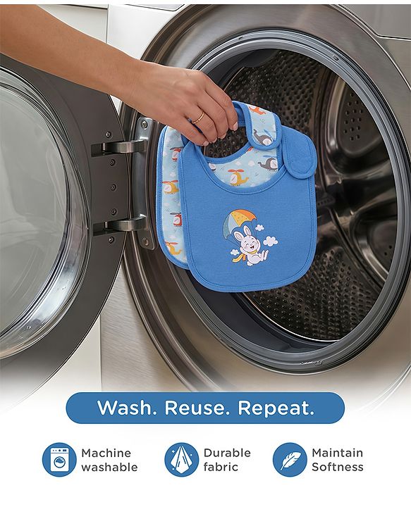 Babyhug Cotton Snap Buttons Closure Bear Print Pack of 2 - Blue & White