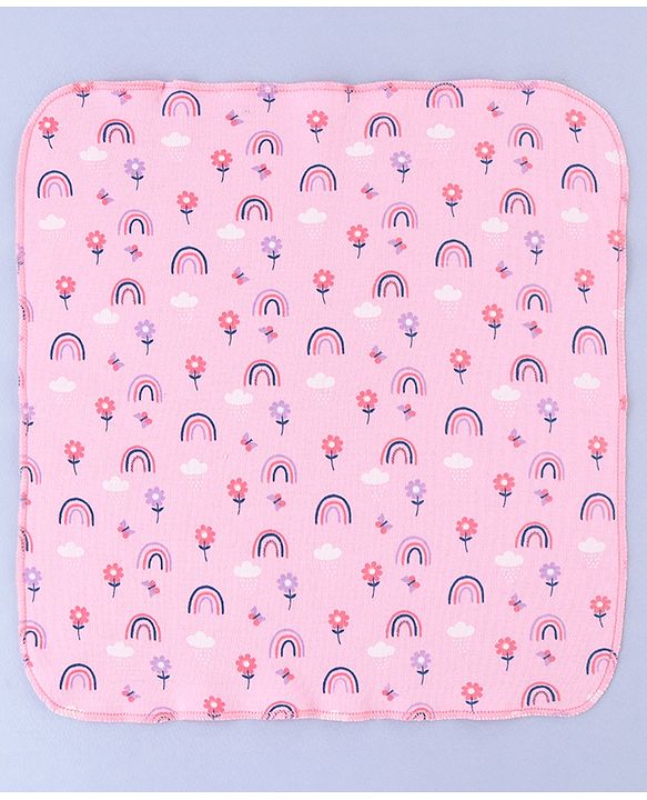 Babyhug 100% Interlock Cotton Single Layer Wash Cloth Rabbit, Rainbow and Floral Print Pack of 6 - Multicolor| High Absorbency| Feeding & Diapering| Bath & Face Towel| Soft & Skin Friendly