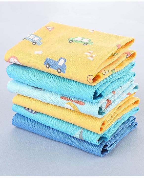 Babyhug 100% Interlock Cotton Single Layer Wash Cloth Rabbit, Rainbow and Floral Print Pack of 6 - Multicolor| High Absorbency| Feeding & Diapering| Bath & Face Towel| Soft & Skin Friendly