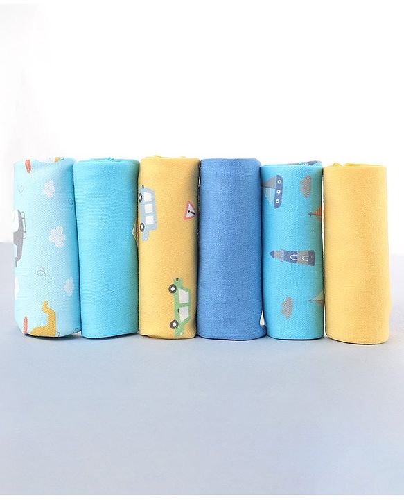 Babyhug 100% Interlock Cotton Single Layer Wash Cloth Rabbit, Rainbow and Floral Print Pack of 6 - Multicolor| High Absorbency| Feeding & Diapering| Bath & Face Towel| Soft & Skin Friendly