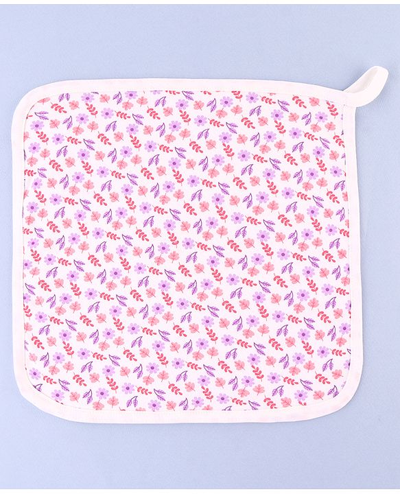 Babyhug 100% Interlock Cotton Double Layer Wash Cloth Rabbit, Rainbow and Floral Print Pack of 3 - Multicolor| High Absorbency| Feeding & Diapering| Bath & Face Towel| Soft & Skin Friendly