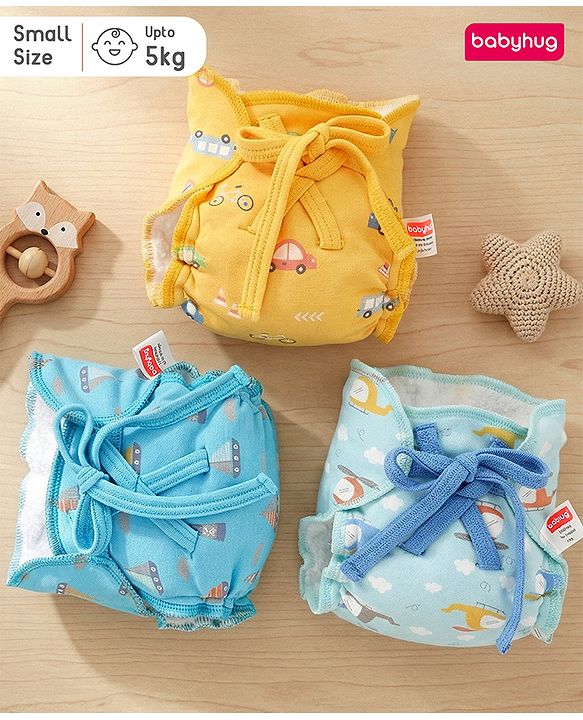 Babyhug Leak Proof Cloth Langot Pack of 3 Small Size Rabbit Rainbow and Floral Print | Triple Layer Protection | Reusable | Designed for Short Term Comfy Wear | Mess Free - Plum