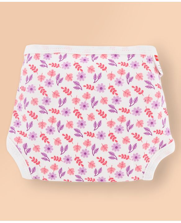 Babyhug 100% Interlock Cotton Reusable Printed Cloth Nappies with Velcro Closure Pack of 6 Rabbit, Rainbow and Flower Print  Small Size| Machine Washable| Soft & Skin Friendly