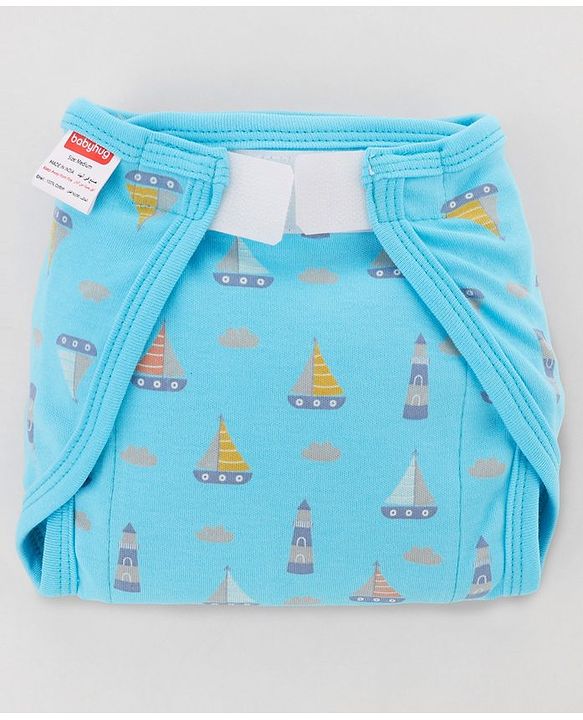 Babyhug 100% Interlock Cotton Reusable Printed Cloth Nappies with Velcro Closure Pack of 6 Helicopter, Boat & Car Print  Small Size| Machine Washable| Soft & Skin Friendly