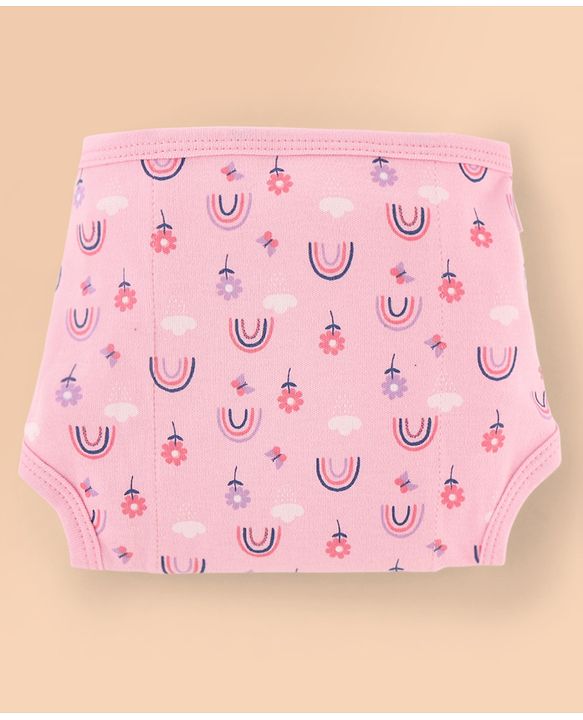 Babyhug 100% Interlock Cotton Reusable Printed Cloth Nappies with Velcro Closure Pack of 6 Rabbit, Rainbow and Flower Print  Medium Size| Machine Washable| Soft & Skin Friendly