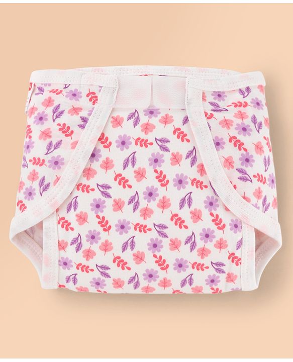 Babyhug 100% Interlock Cotton Reusable Printed Cloth Nappies with Velcro Closure Pack of 6 Rabbit, Rainbow and Flower Print  Medium Size| Machine Washable| Soft & Skin Friendly