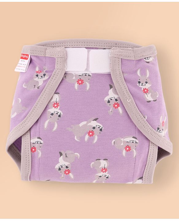 Babyhug 100% Interlock Cotton Reusable Printed Cloth Nappies with Velcro Closure Pack of 6 Rabbit, Rainbow and Flower Print  Medium Size| Machine Washable| Soft & Skin Friendly