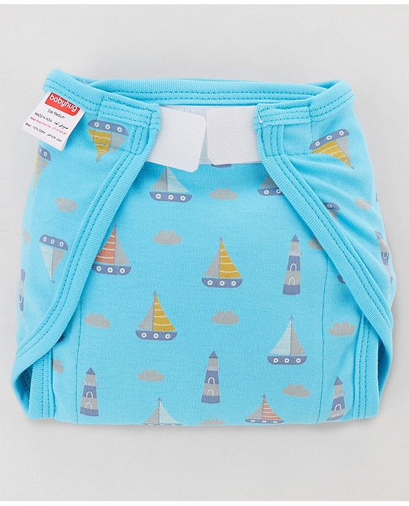 Babyhug 100% Interlock Cotton Reusable Printed Cloth Nappies with Velcro Closure Pack of 6 Helicopter, Boat & Car Print  Medium Size| Machine Washable| Soft & Skin Friendly