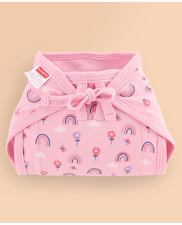 Babyhug 100% Interlock Cotton Double Layer Nappy Rabbit, Rainbow and Flower Print Pack of 6  Small Size| Machine Washable| Soft & Skin Friendly| Tie Knot Style