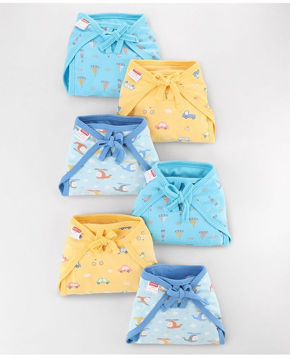 Babyhug 100% Interlock Cotton Double Layer Nappy Helicopter, Boat & Car Print Pack of 6 - Medium Size| Machine Washable| Soft & Skin Friendly| Tie Knot Style