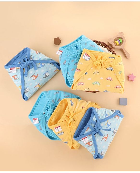 Babyhug 100% Interlock Cotton Double Layer Nappy Helicopter, Boat & Car Print Pack of 6 - Medium Size| Machine Washable| Soft & Skin Friendly| Tie Knot Style