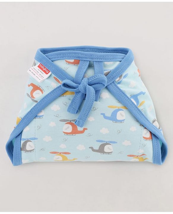 Babyhug 100% Interlock Cotton Double Layer Nappy  Helicopter, Boat and Car Print Pack of 12-  Extra Small Size | Machine Washable| Soft & Skin Friendly| Velcro Closure - Multicolour