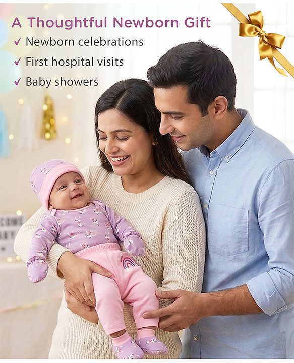 Babyhug 100% Interlock Cotton Clothing Gift Set for Newborn Rabbit Print Pack of 8 - Multicolour