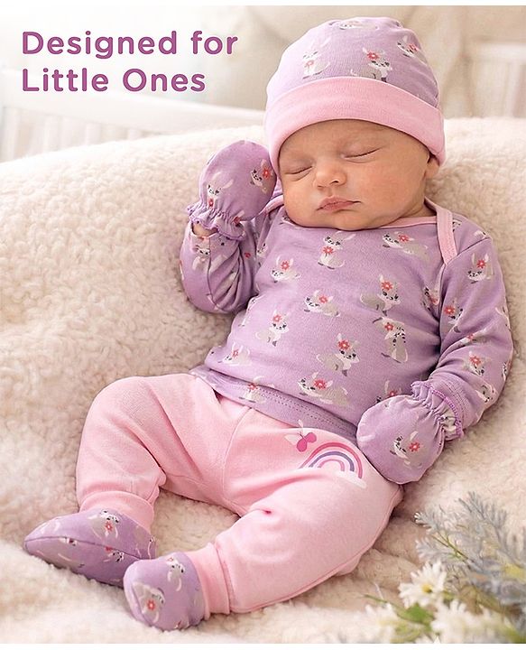 Babyhug 100% Interlock Cotton Clothing Gift Set for Newborn Rabbit Print Pack of 8 - Multicolour