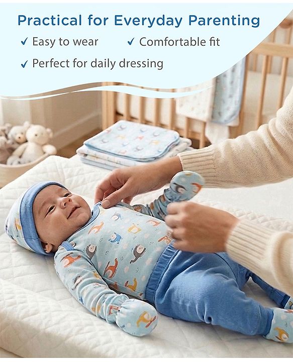 Babyhug 100% Interlock Cotton Clothing Gift Set for Newborn Rabbit Print Pack of 8 - Multicolour