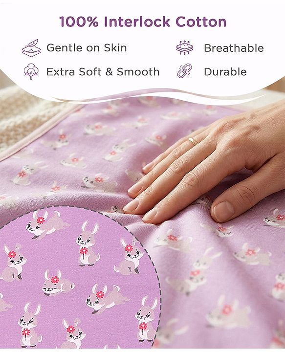 Babyhug 100% Interlock Cotton Wrapper with Rabbit Rainbow and Floral Print| Soft & Breathable| Comfortable Warm and Soothing| Travel Friendly| New Born Gifting  Pack of 3  - Purple Pink & White