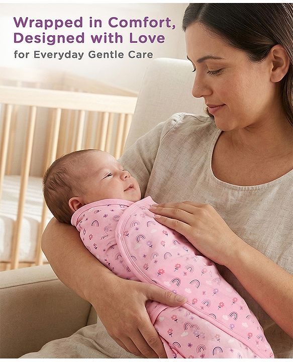 Babyhug 100% Interlock Cotton Wrapper with Rabbit Rainbow and Floral Print| Soft & Breathable| Comfortable Warm and Soothing| Travel Friendly| New Born Gifting  Pack of 3  - Purple Pink & White