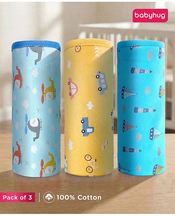 Babyhug 100% Interlock Cotton Wrapper with Rabbit Rainbow and Floral Print| Soft & Breathable| Comfortable Warm and Soothing| Travel Friendly| New Born Gifting  Pack of 3  - Purple Pink & White