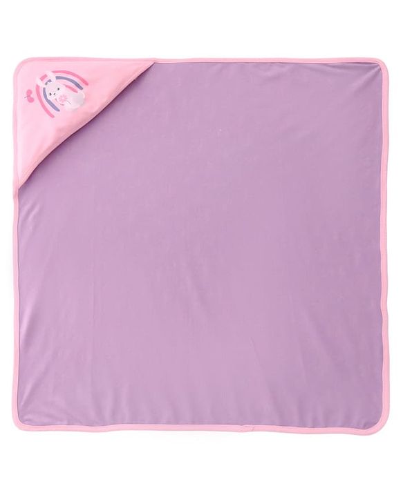 Babyhug 100 % Interlock Cotton Single Ply Double Layer Hooded Wrapper Rabbit Print| Adjustable Design| Soft Breathable| All Season| Machine washable| New Born Gifting for Boys & Girls  Purple