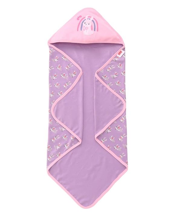 Babyhug 100 % Interlock Cotton Single Ply Double Layer Hooded Wrapper Rabbit Print| Adjustable Design| Soft Breathable| All Season| Machine washable| New Born Gifting for Boys & Girls  Purple